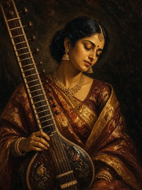 Indian musician with a sitar